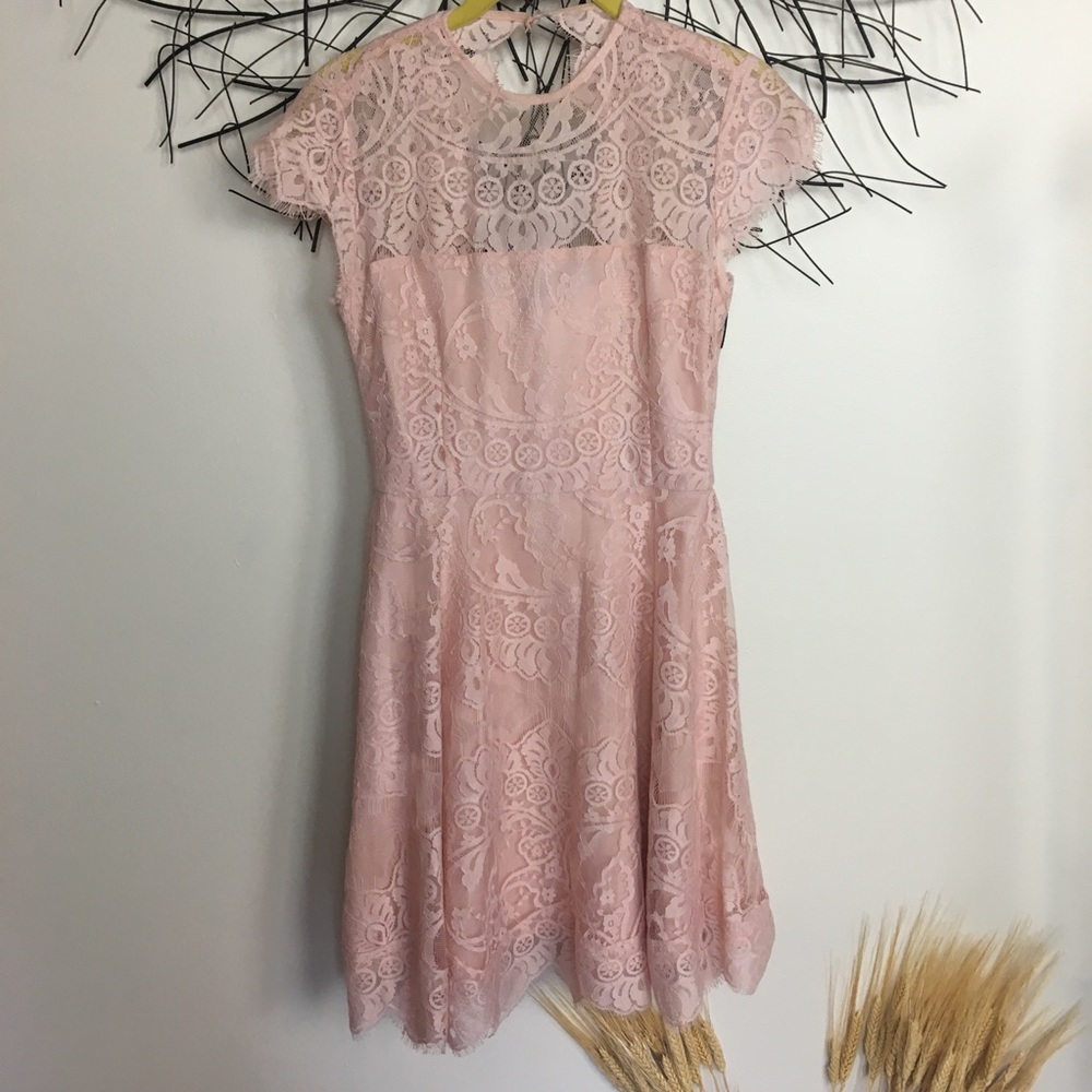 Pink lace dress. BB DAKOTA romantic Cap sleeve